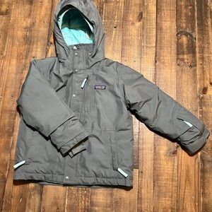 Gray Patagonia Hooded Jacket with Blue Accents